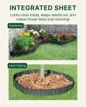 DAIM FlexWall Edge weed-block edging protects beds from unwanted growth.