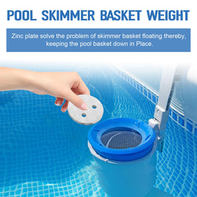 Dairrr Fuuu pool skimmer basket weight in basket, stabilizing the setup.