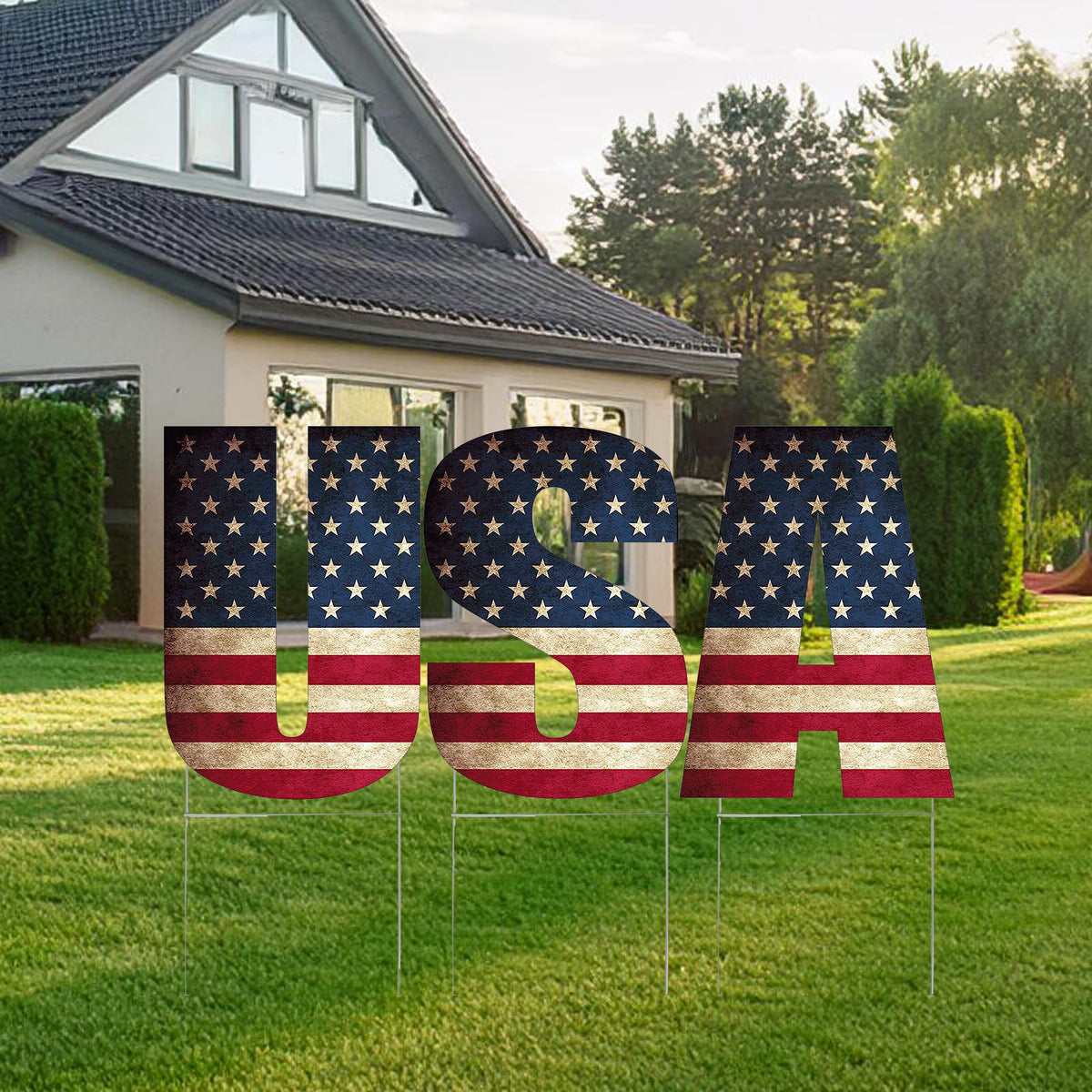 DAJDC large flag yard sign with stakes for simple lawn setup.
