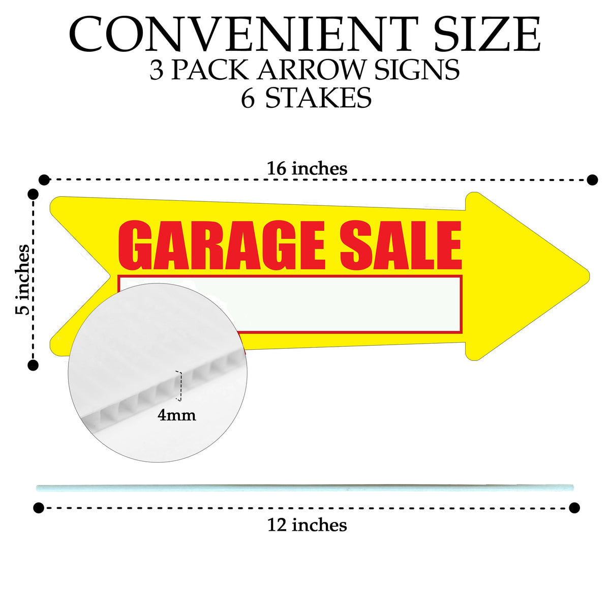 DAJDC yellow yard sign arrow double-sided stakes included for easy placement at sales