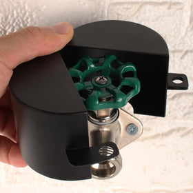 Dakekou black metal faucet lock provides durable outdoor protection.