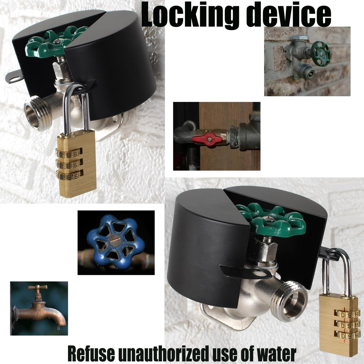 Dakekou hose bib lock on a standard faucet helps conserve water.