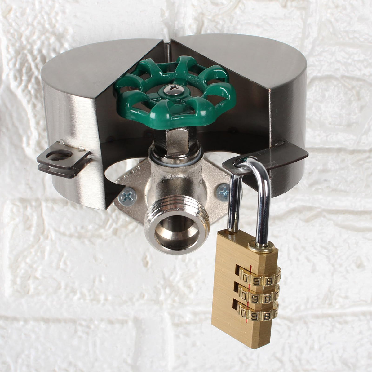 Dakekou garden faucet lock compatible with standard faucets for easy security.