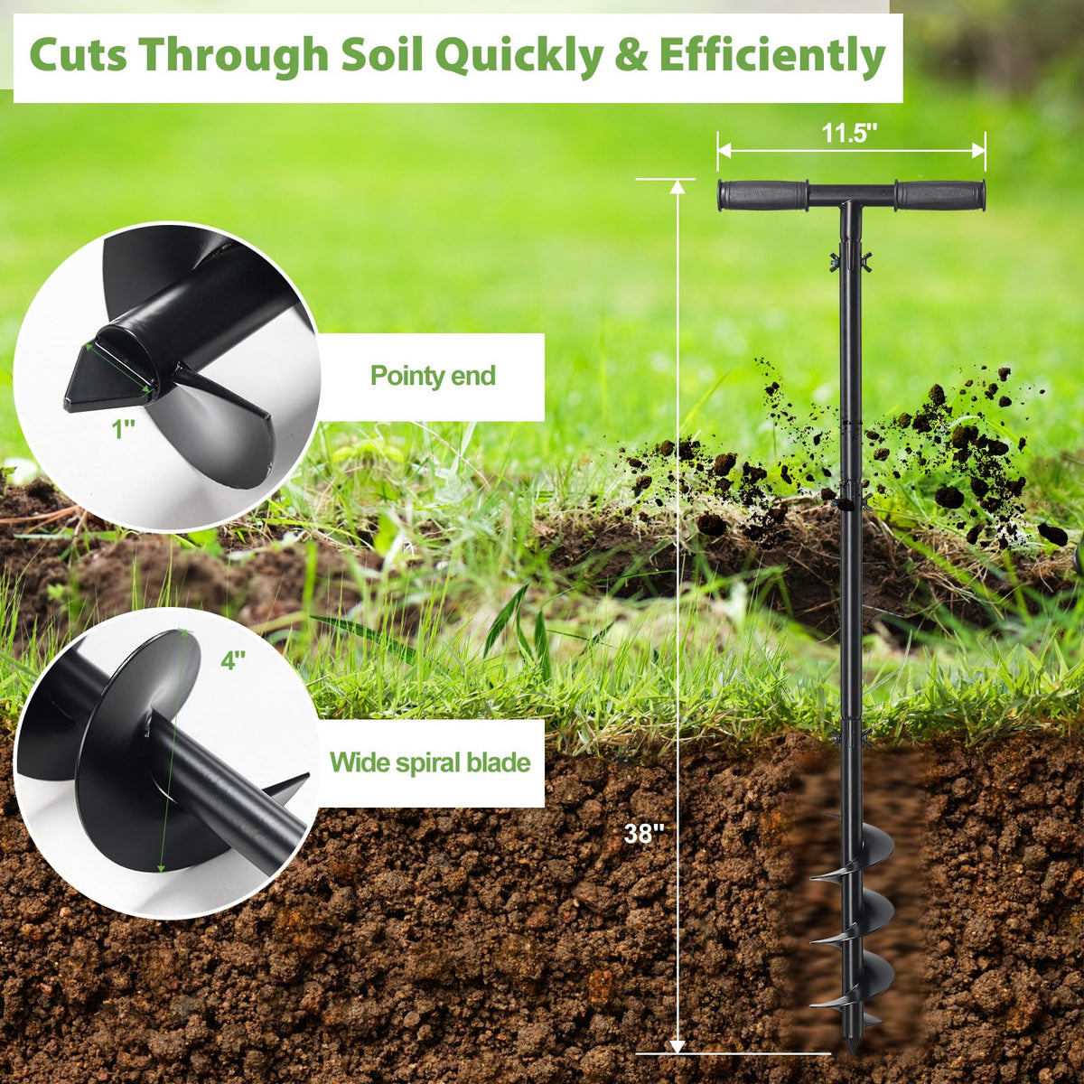 DAKEPOLE 38-inch handle design reduces bending for comfortable upright digging in long tasks.