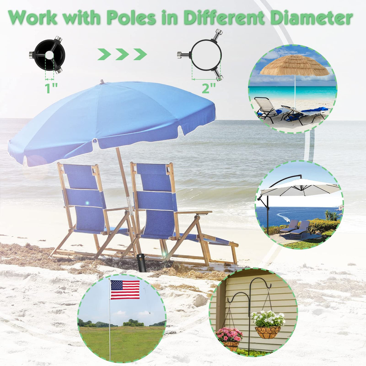 DAKEPOLE portable umbrella anchor for quick setup and removal.