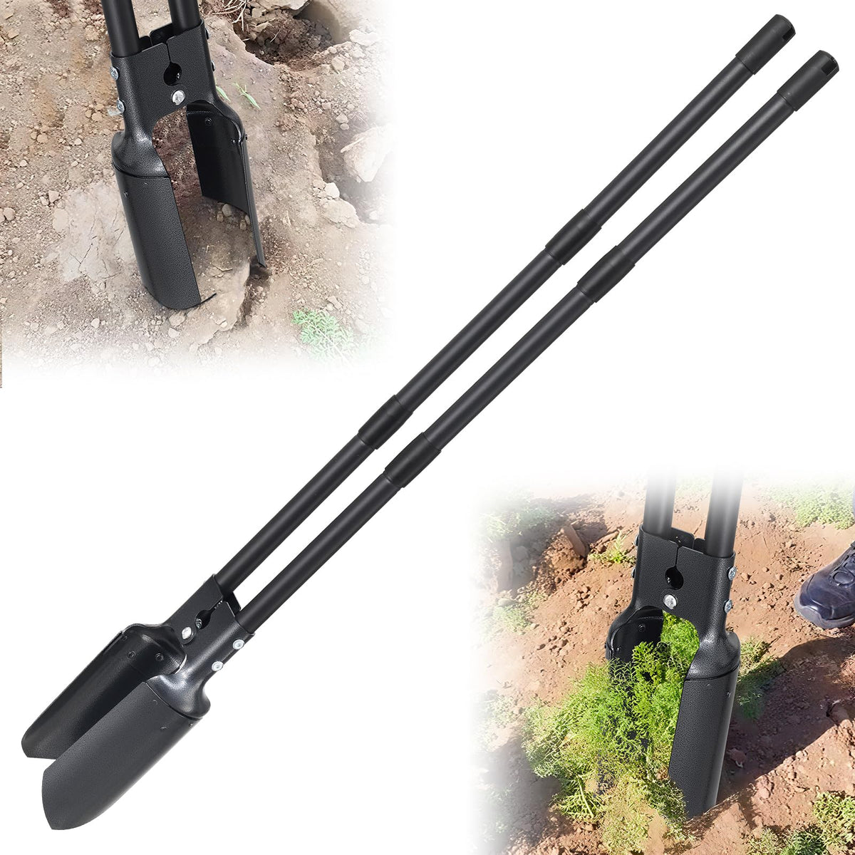 DAKEPOLE post hole digger with 55-inch handle for easy yard work.