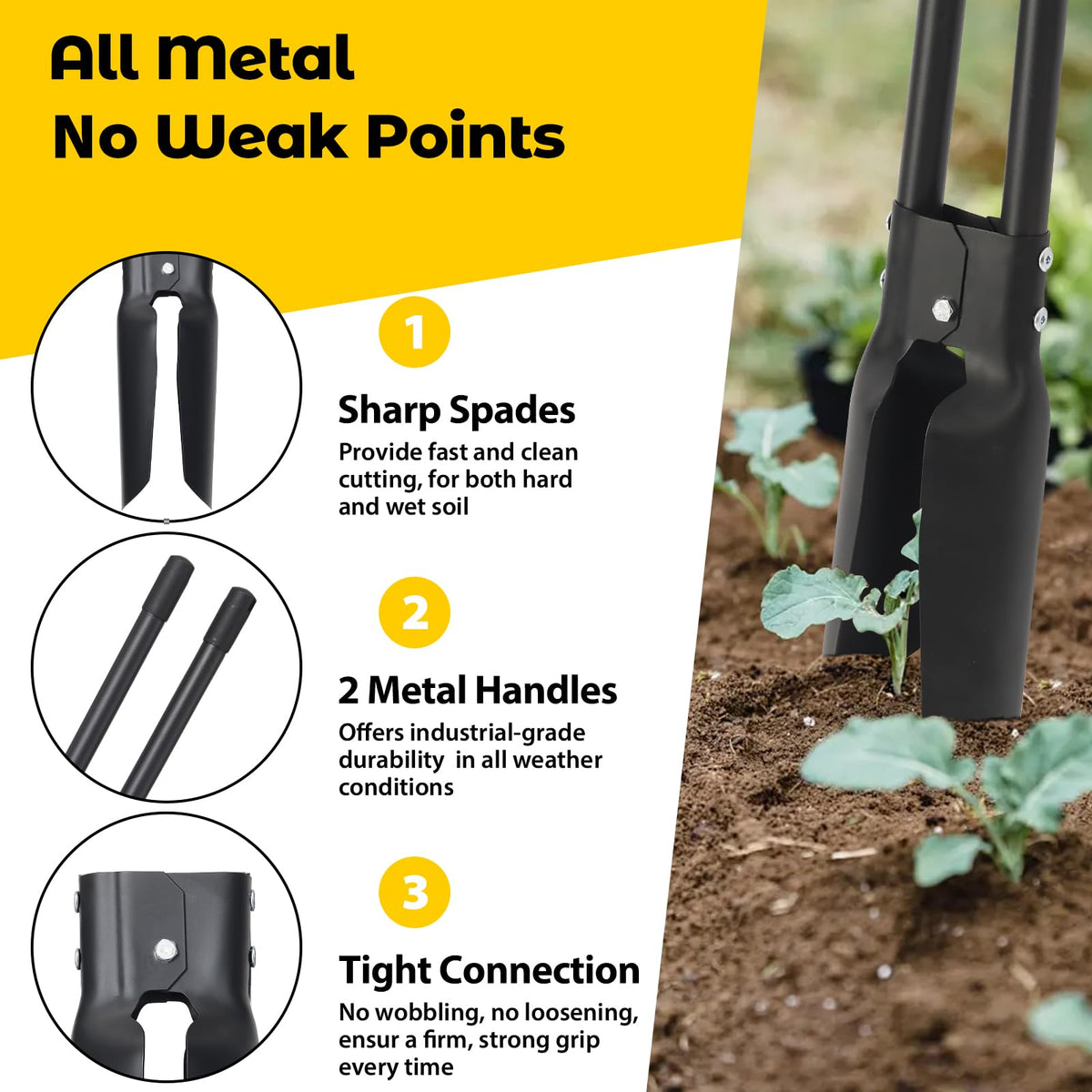 Dakepole post hole digger enables bulb planting and soil aeration.