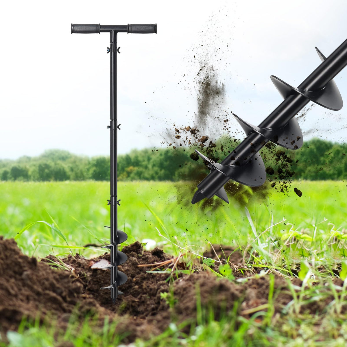 DAKEPOLE post hole digger with spiral blade delivering smooth, clean holes for fence posts.