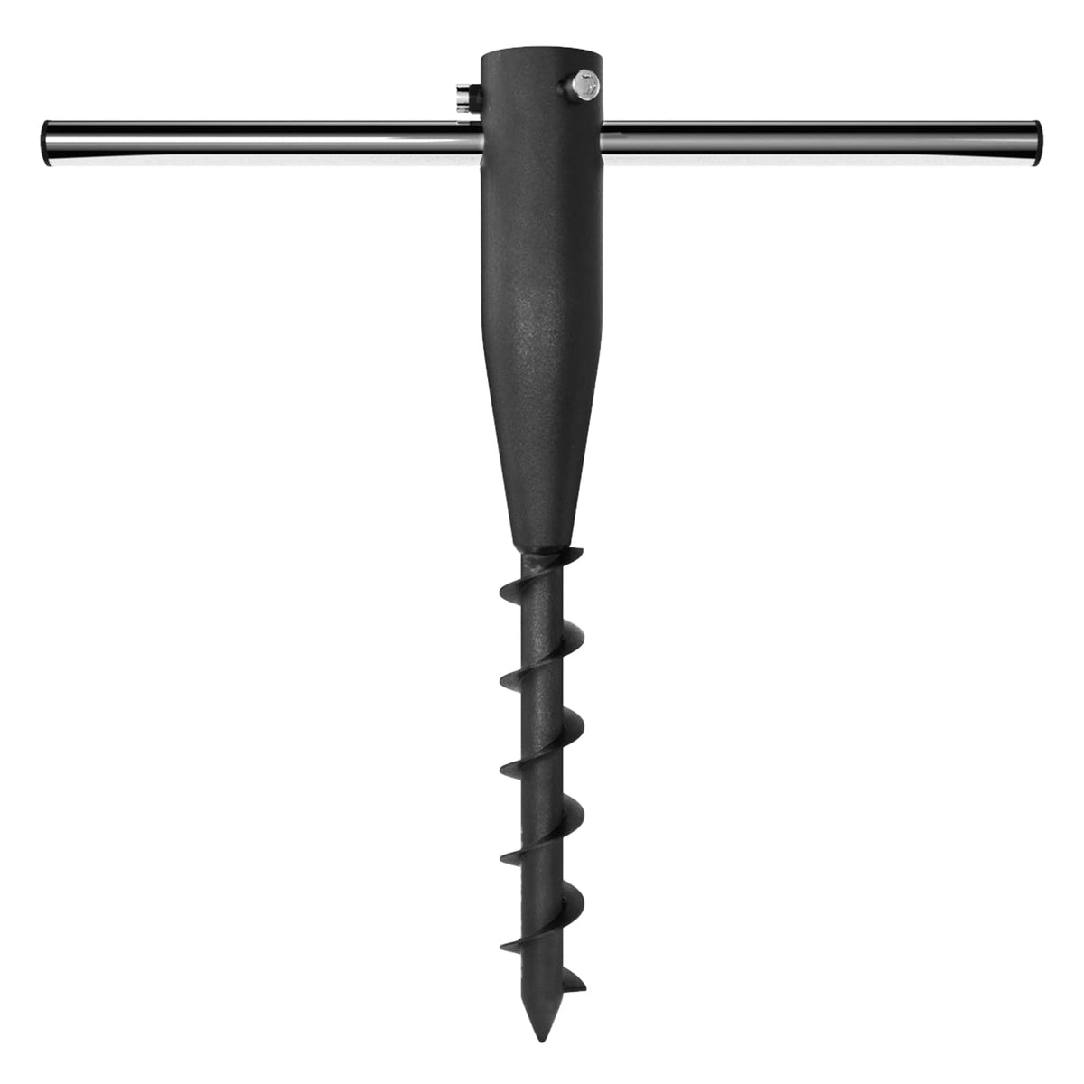 DAKEPOLE umbrella sand anchor on the beach securing shade against gusty winds.