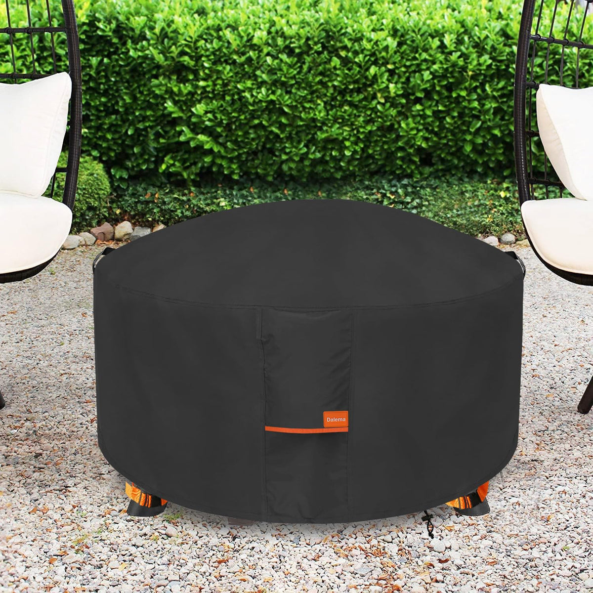 Dalema waterproof fire pit cover protects against UV, rain, and leaves.