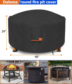 Dalema fire pit cover waterproof 600D Oxford material keeps moisture out.