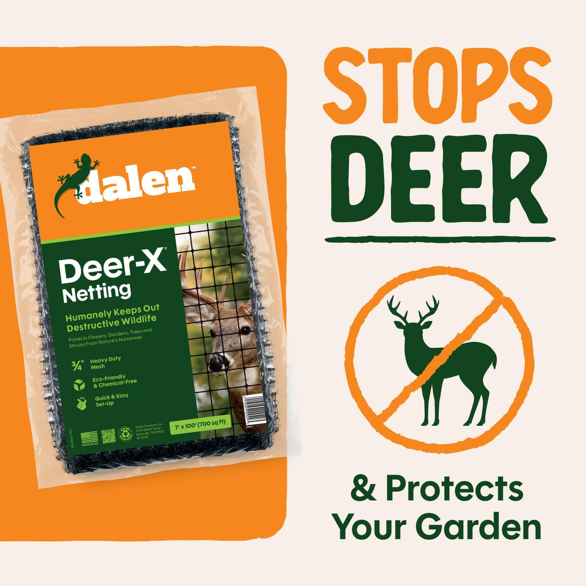 Dalen Deer-X netting displays 7 ft by 100 ft coverage in view