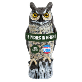 Dalen owl decoy 16-inch hand-painted, ideal for humane garden pest deterrence.
