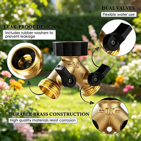 Dalmbox brass garden hose adapter highlights durability and corrosion resistance.