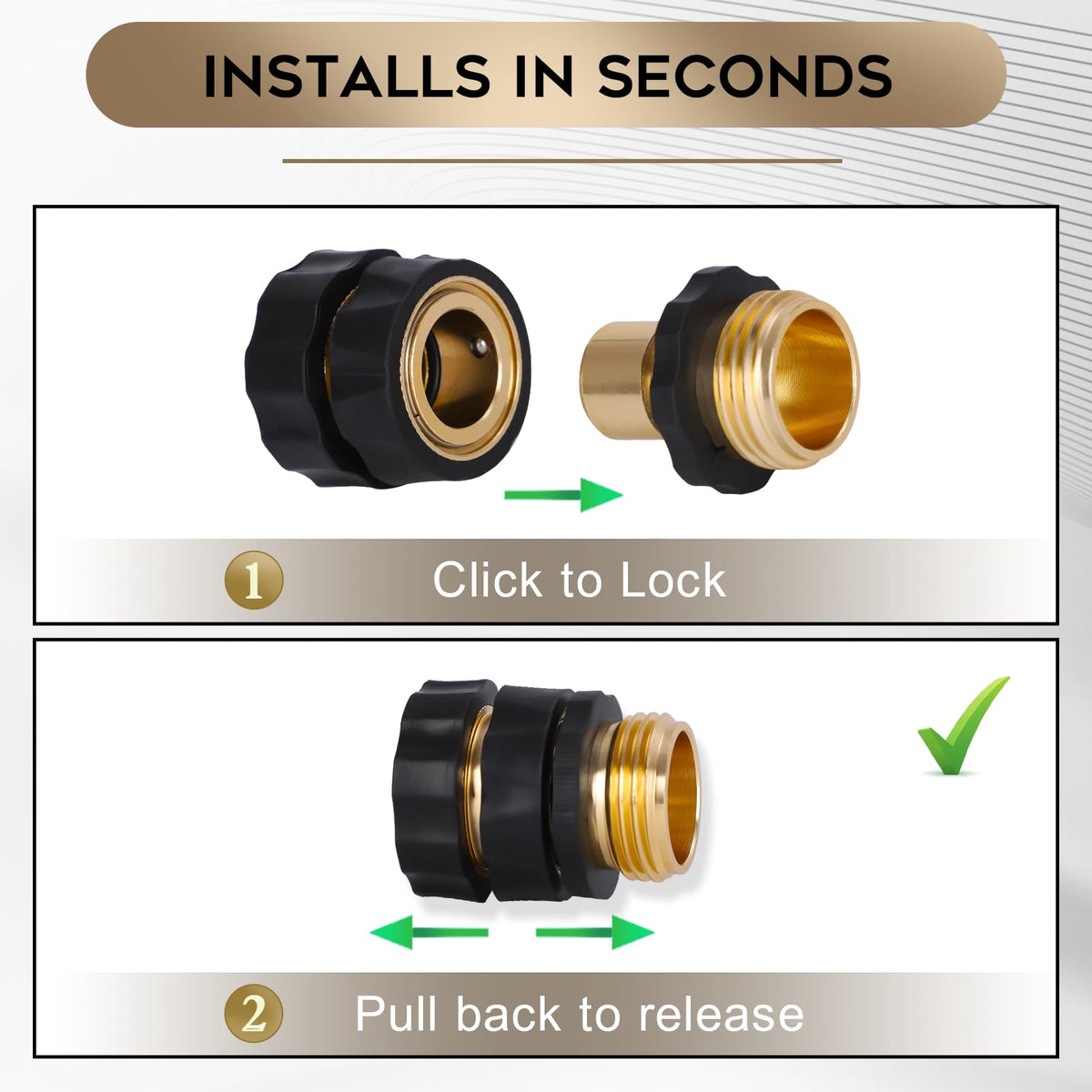 Close-up of Dalmbox quick-connect fittings showing durable metal construction.