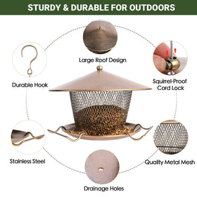 DALOHOMI 3lb capacity keeps mixed seeds accessible for backyard songbirds.
