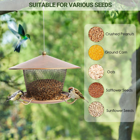DALOHOMI weather-shielded feeder keeps seeds dry during wind and drizzle.