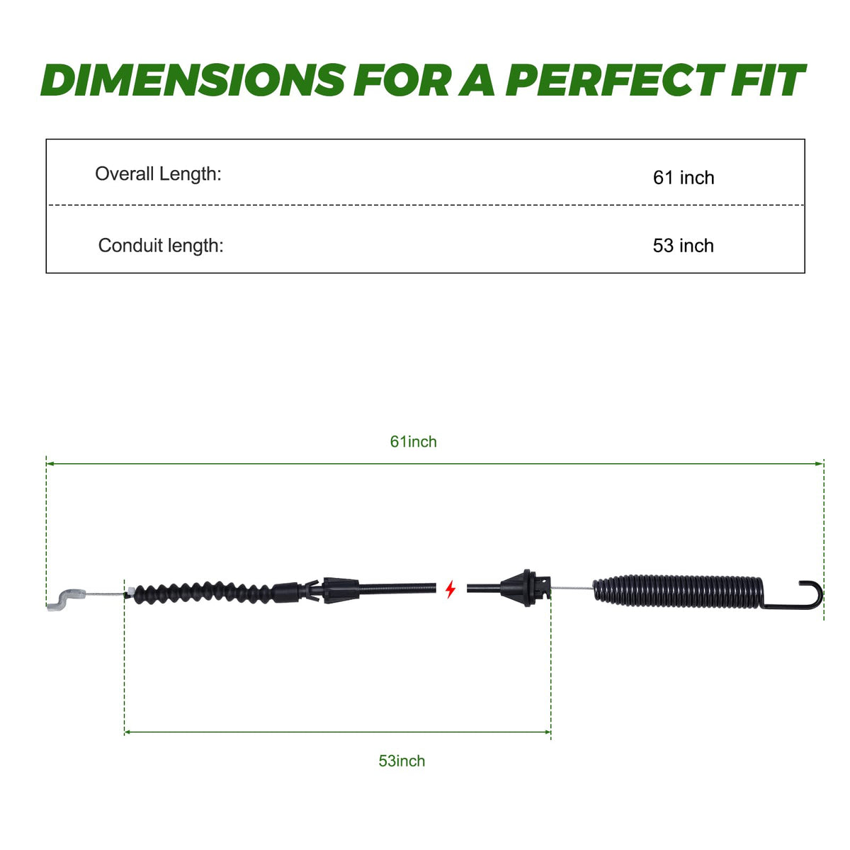Dalom 60-inch deck cable length illustrated on mower deck