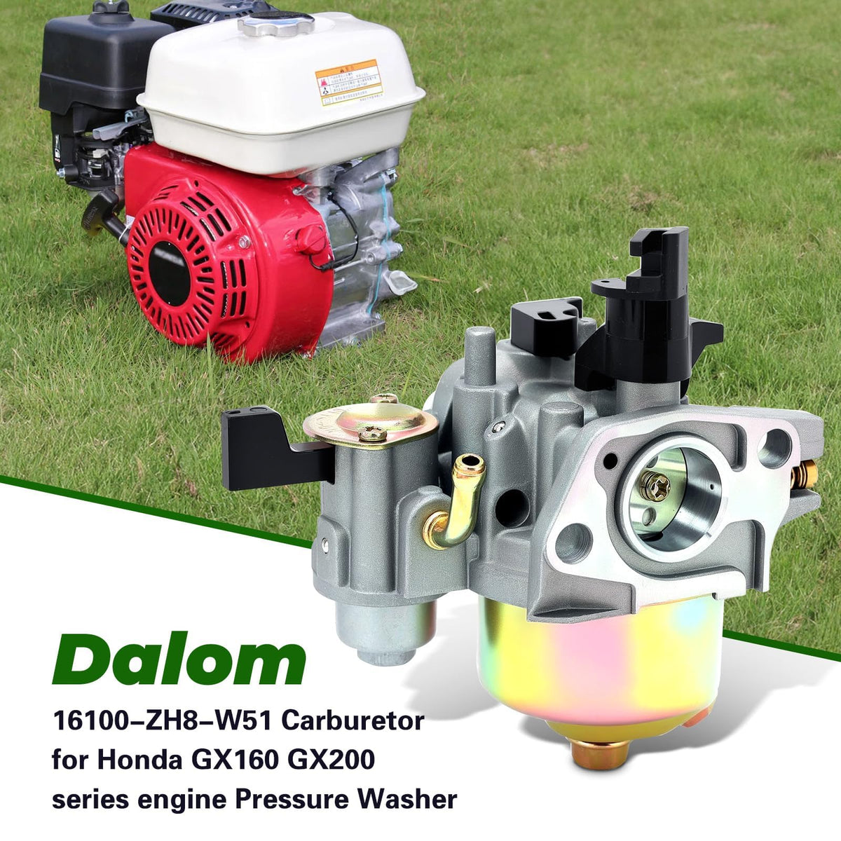 Dalom GX160 carburetor side view highlighting durable GX engine construction