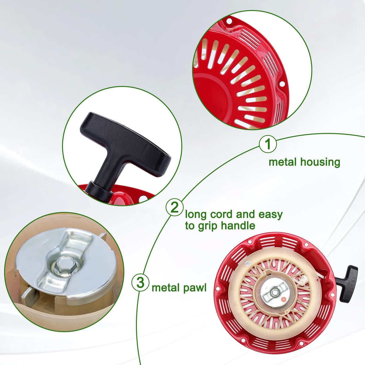 Dalom GX390 recoil starter back view highlights reliable spring mechanism.