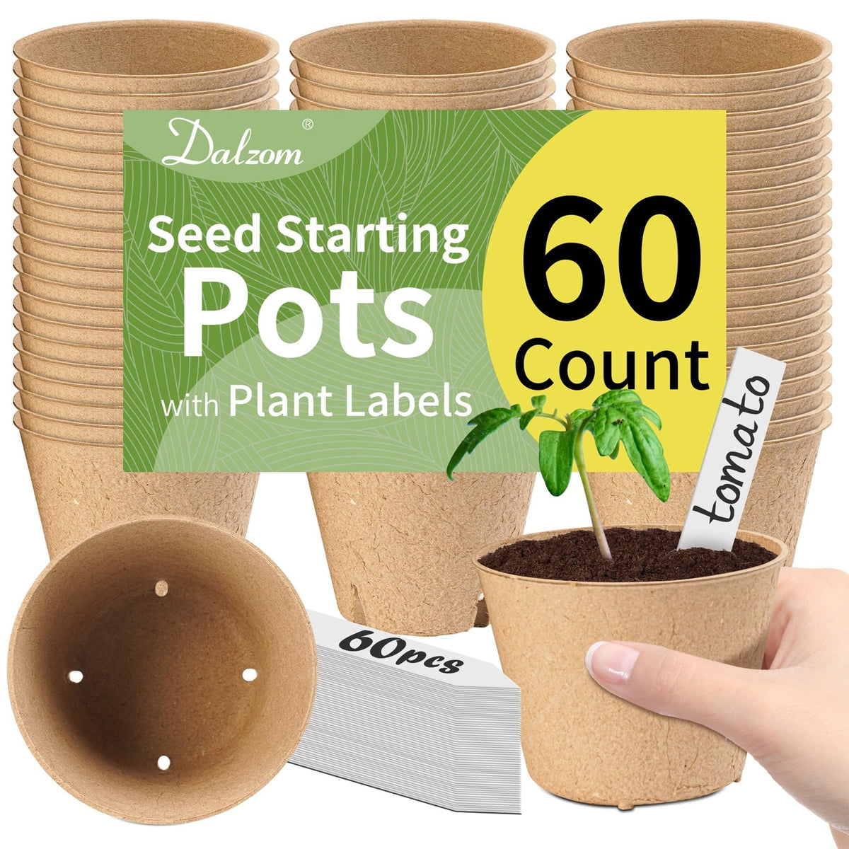 Dalzom 60Pcs 4-inch peat pots ready for seed starting and transplant ease.