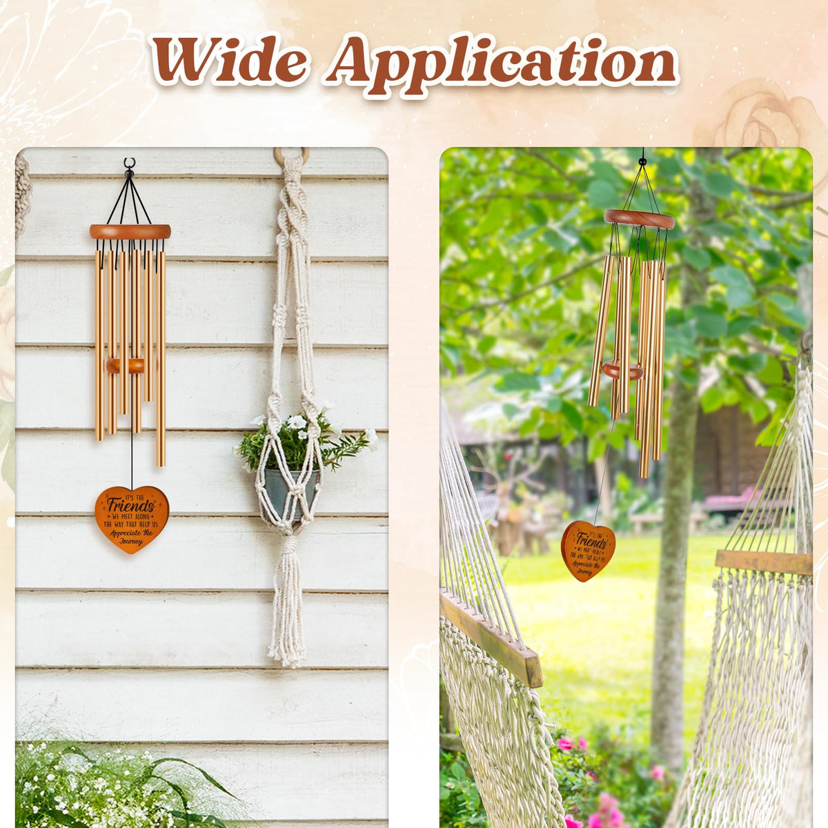 Six anodized aluminum tubes deliver crisp, resonant chimes against weather.