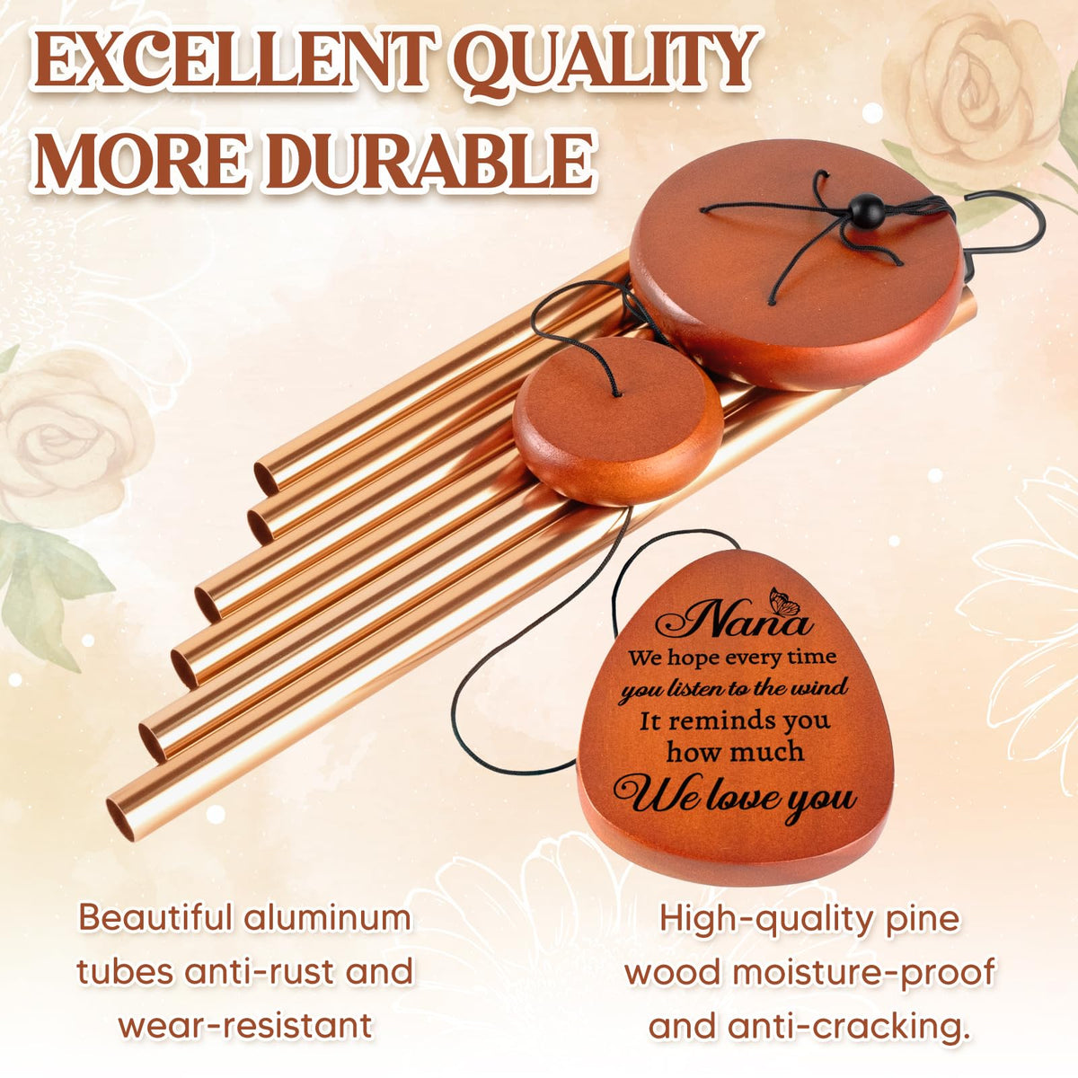 Damaigiift Nana wind chimes produce soothing tones in a breeze.
