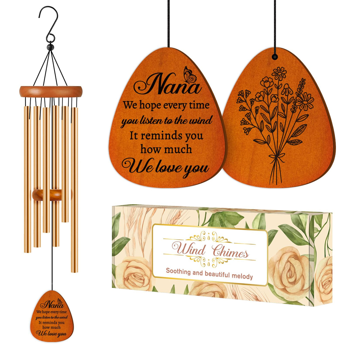 Damaigiift Nana wind chimes hung on wall, adding warm home decor.