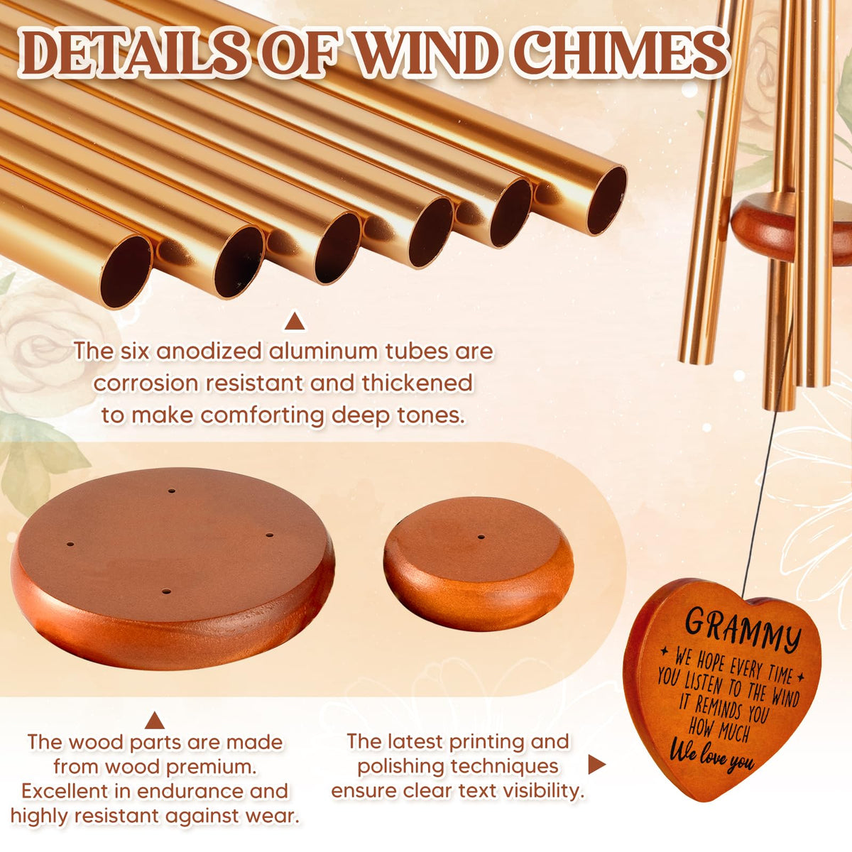 Damaigiift pine wood wind chime with natural finish