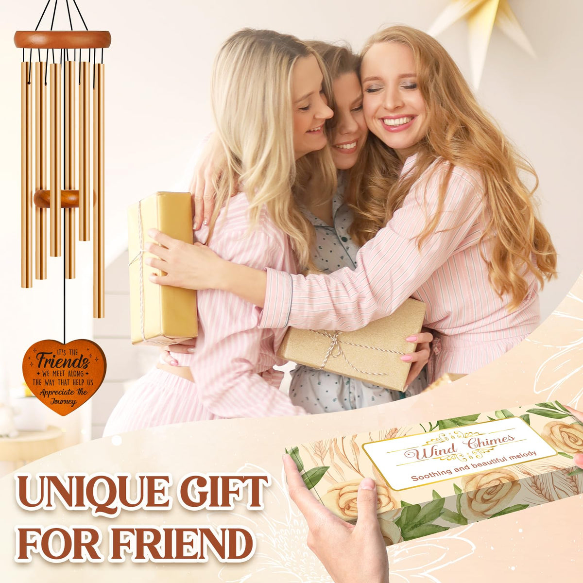Damaigiift Soul Sister wind chime enhances porch spaces with soothing tones.