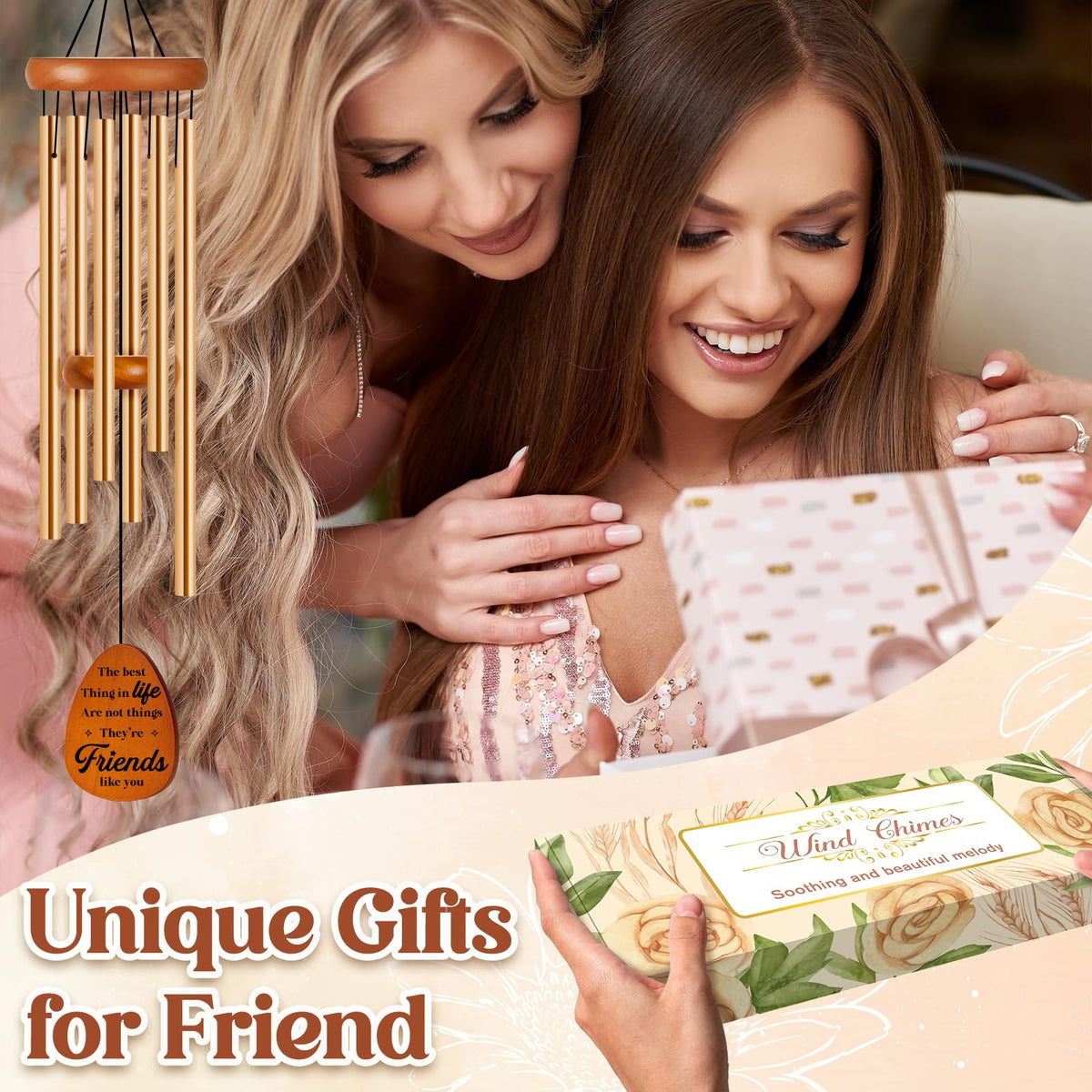 Damaigiift hanging tag on wind chime with good wishes for friends.