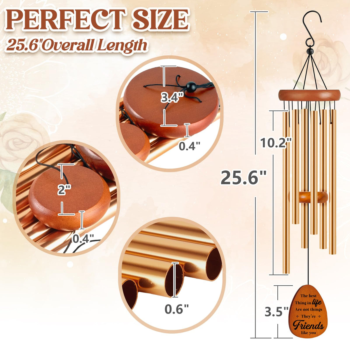 Damaigiift six-tube wind chime creating soothing outdoor tones.
