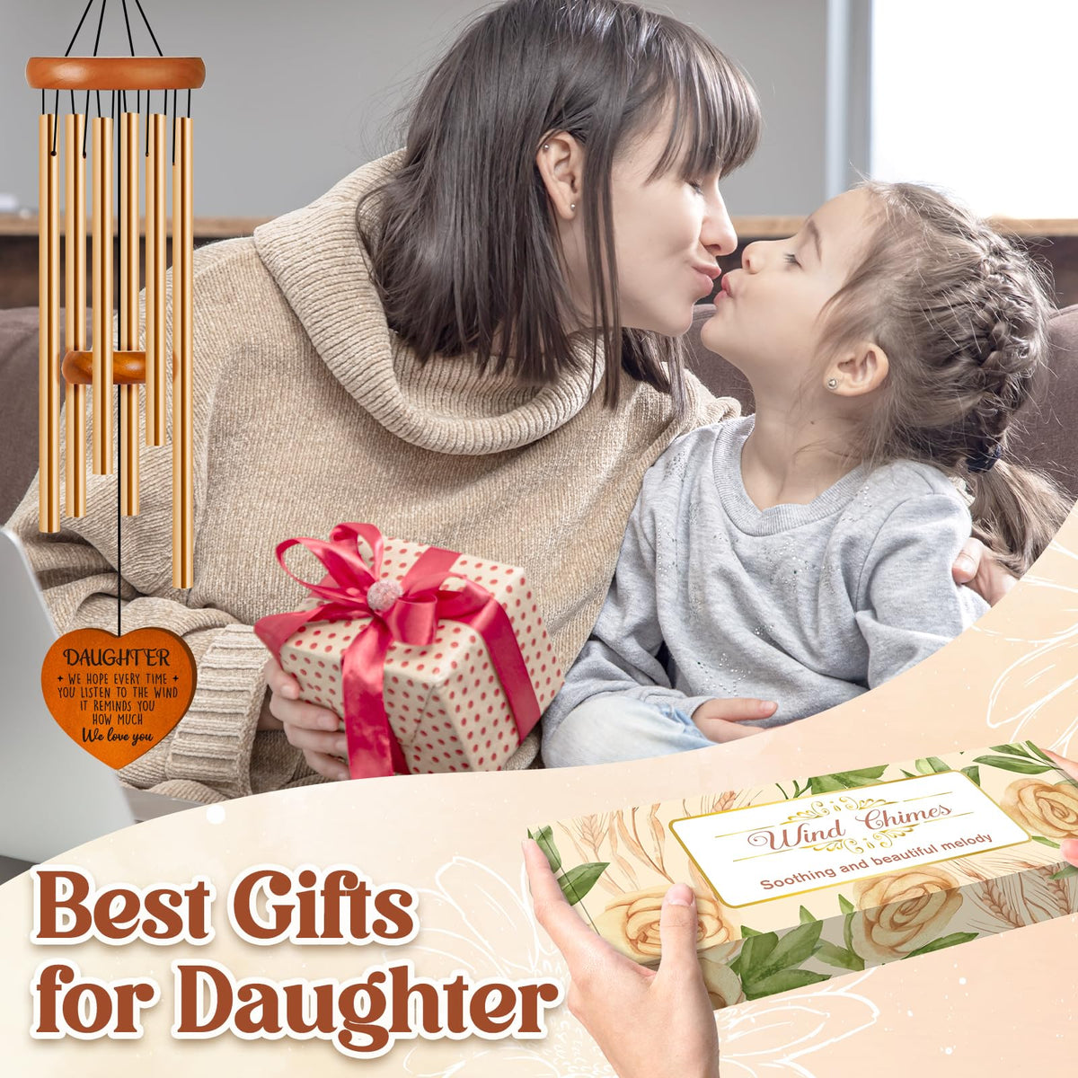 Damaigiift wind chime tubes producing soothing tones for relaxation.