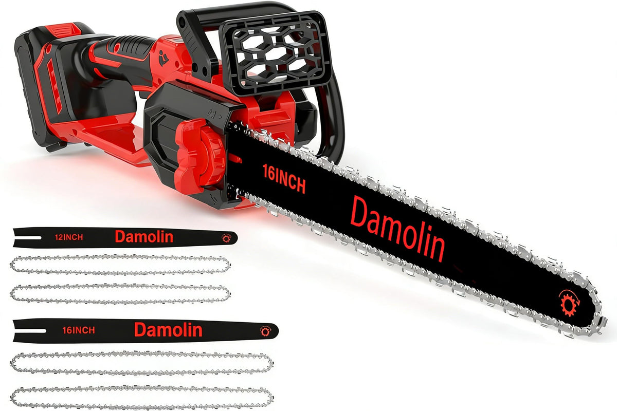 Damolin 2-in-1 chainsaw with 12 and 16 inch blades for versatile pruning.