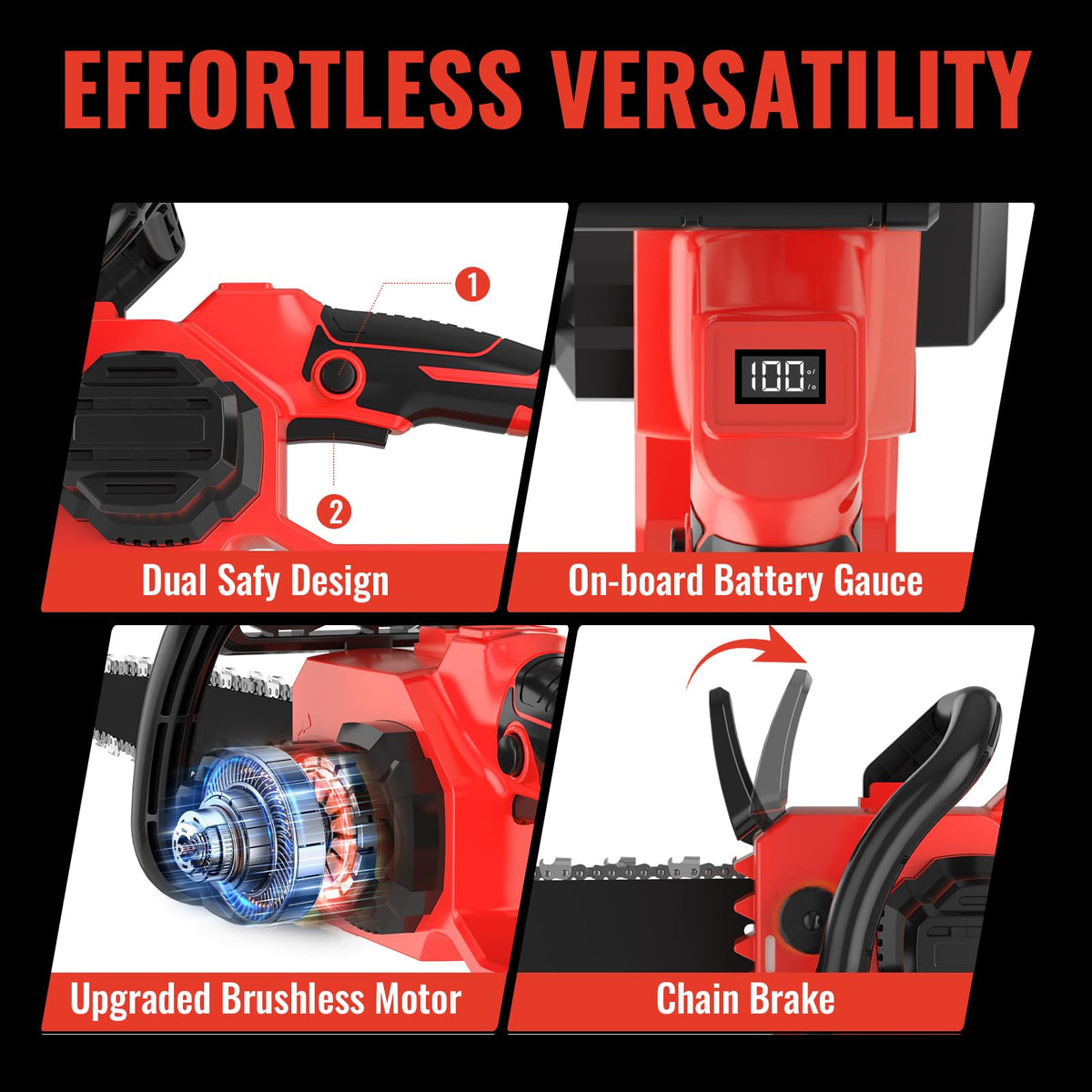 Damolin includes two spare chains for uninterrupted pruning and wood tasks.