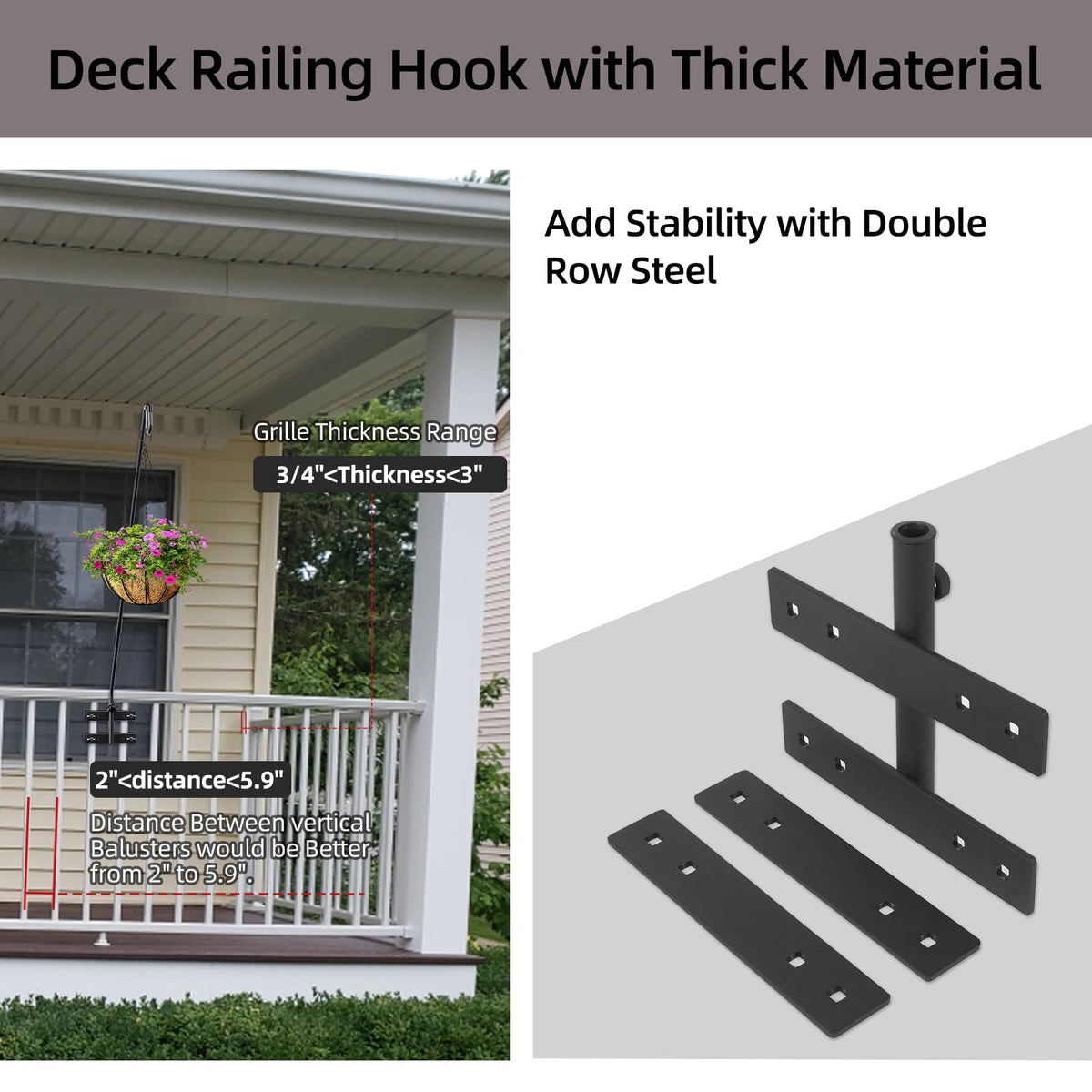 Damukoo deck hook assembly showing tool-free setup on standard rails.