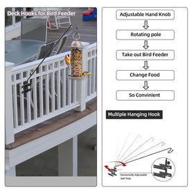Damukoo bird feeder hanger supported by robust railing bracket.