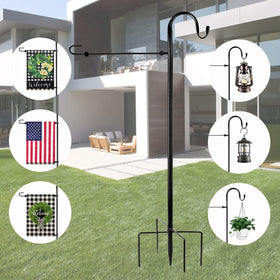 Damukoo shepherd hooks with five-prong base provide stable ground installation.