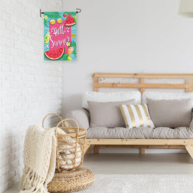 Damukoo yard flag holder shown in cozy backyard garden scene.