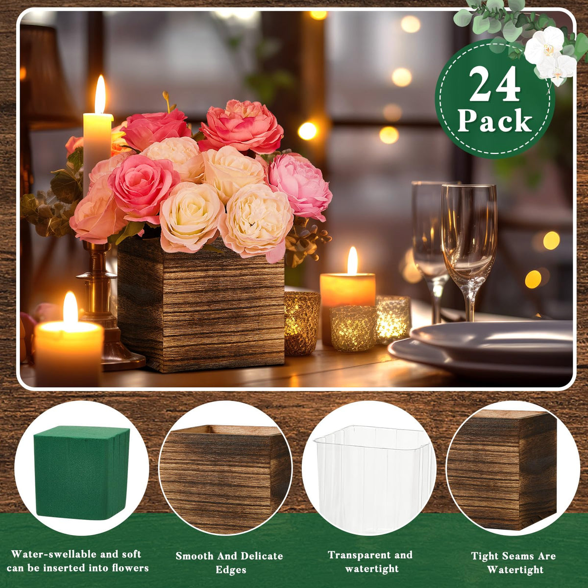 Dandat 24-set wood cube planter box interior with liner shows soil containment
