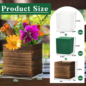 Dandat 24-set wood cube planter box side view demonstrates sturdy natural finish