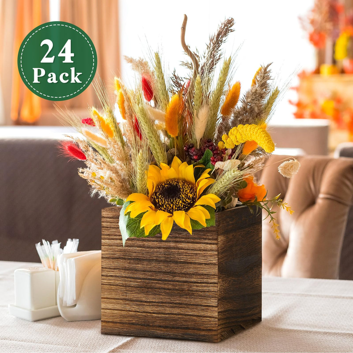 Dandat rustic square planter box wedding centerpiece idea