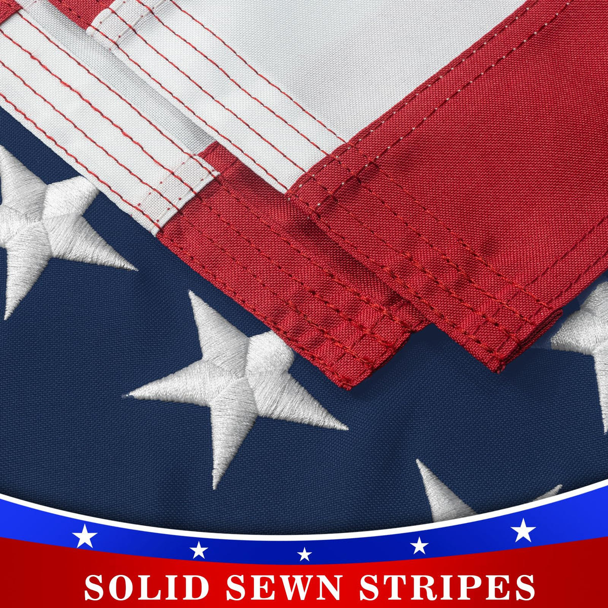 DANF FLAG reinforced header and four-row stitching withstand high winds.