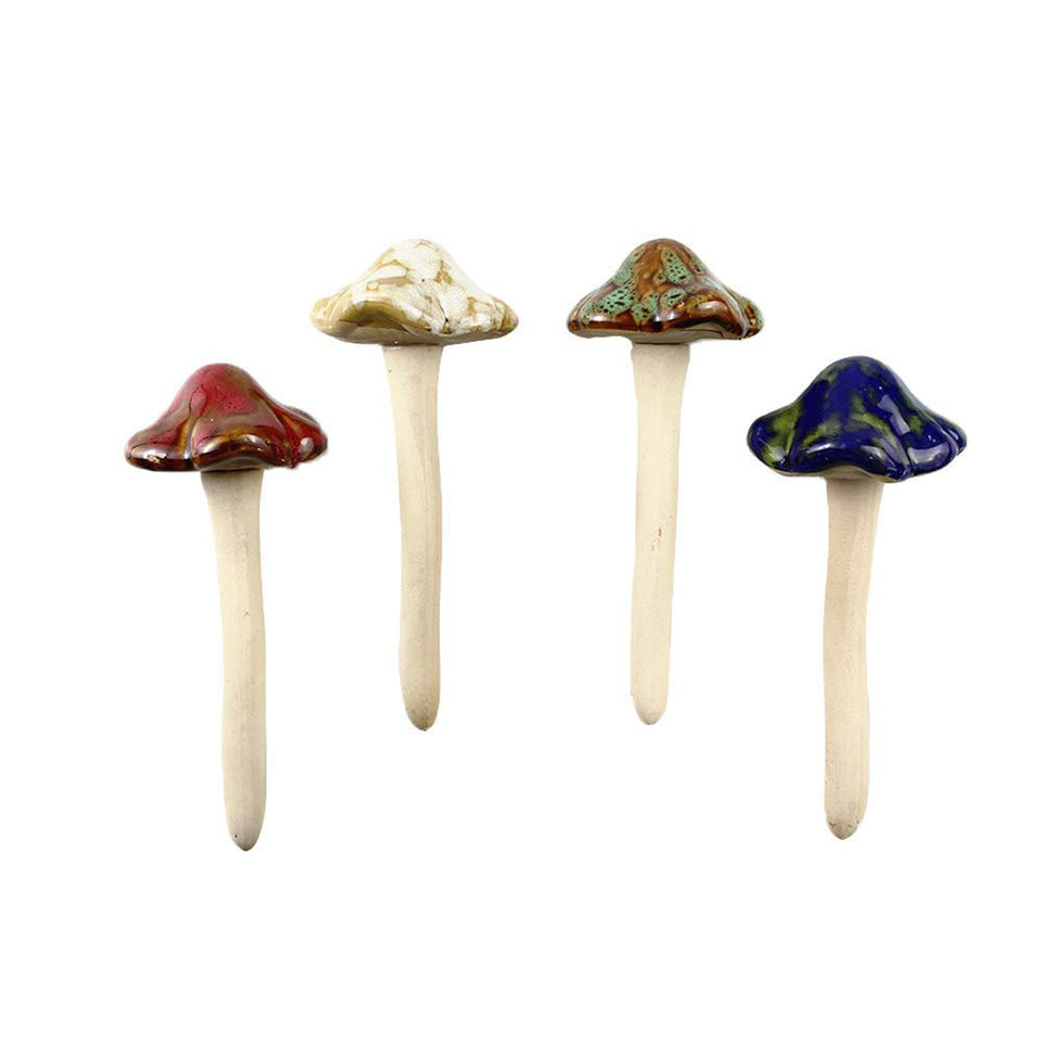 Danmu ceramic mushroom outdoor stake with vibrant glaze enhances garden color.