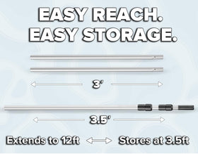 Danny's Pool Products extendable pole collapses for compact storage after use.