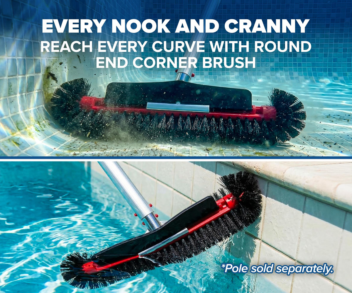 Danny's Pool Products EZ-Clip attachment secures a pinch-free, tool-free brush mounting.