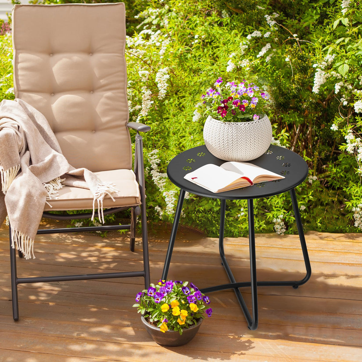 danpinera weatherproof iron table for coffee chats outdoors