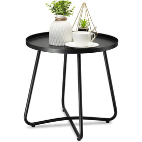 Danpinera outdoor side table, angle view, compact round design for patios and balconies.