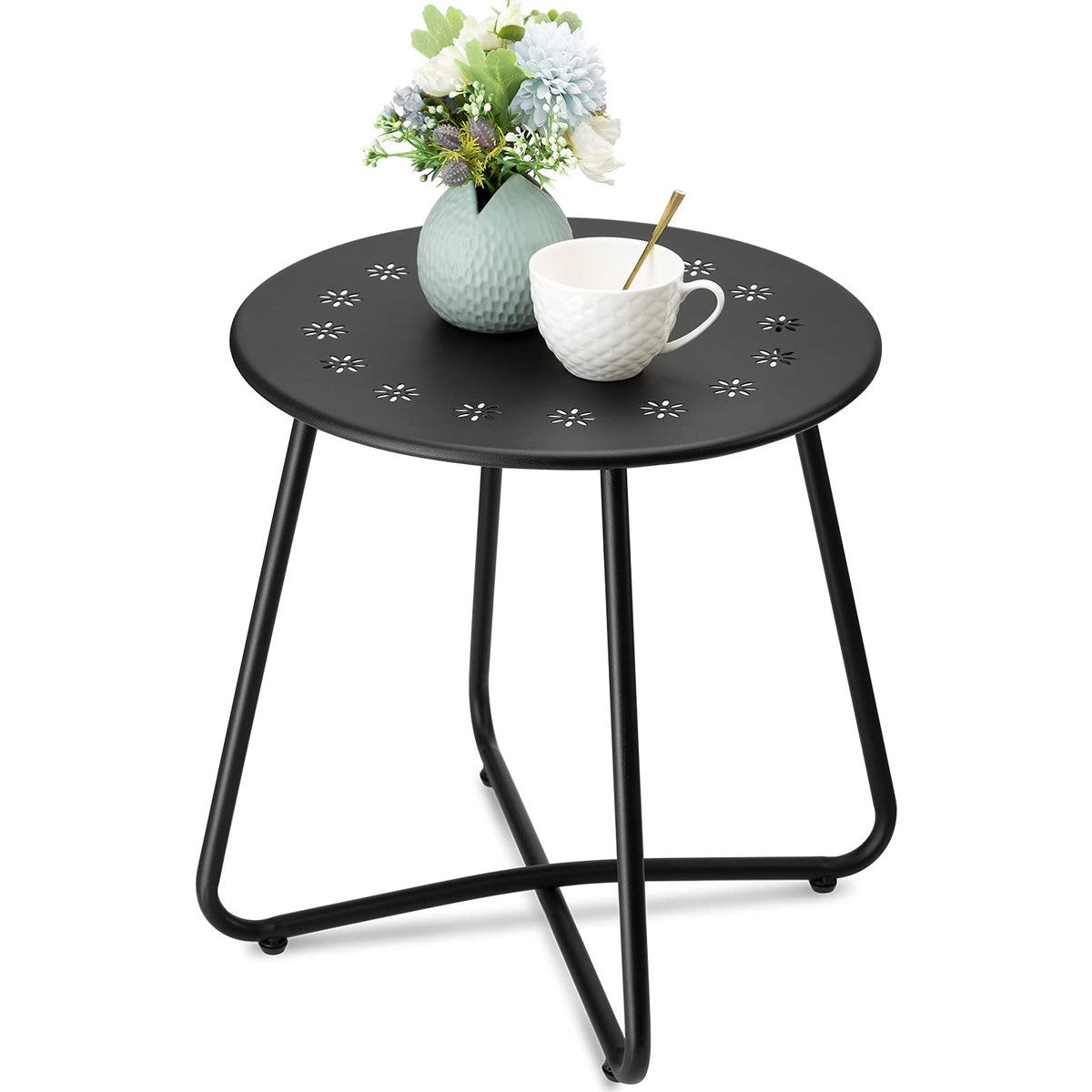 danpinera outdoor side table with flower cutouts, rust-resistant for yard use
