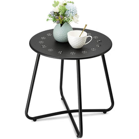 danpinera outdoor side table with flower cutouts, rust-resistant for yard use